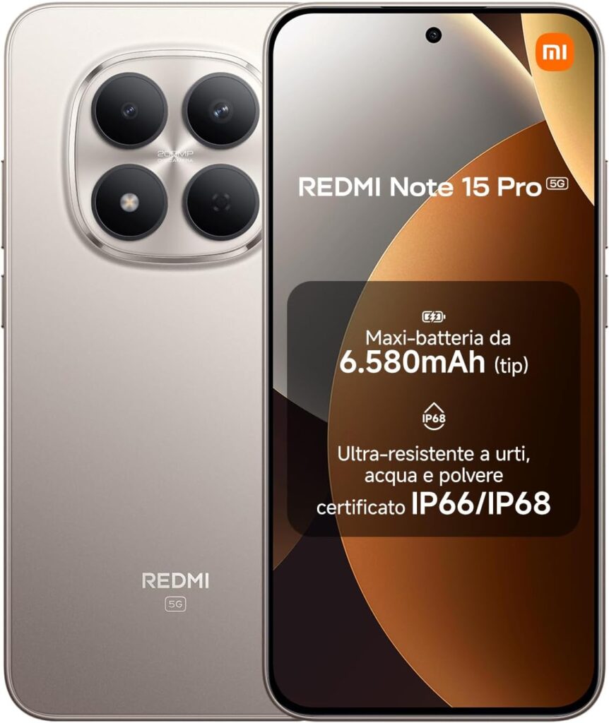 Xiaomi Redmi Note 15 Pro 5G smartphone con fotocamera 200MP display AMOLED 6.83 e batteria 6580 mAh