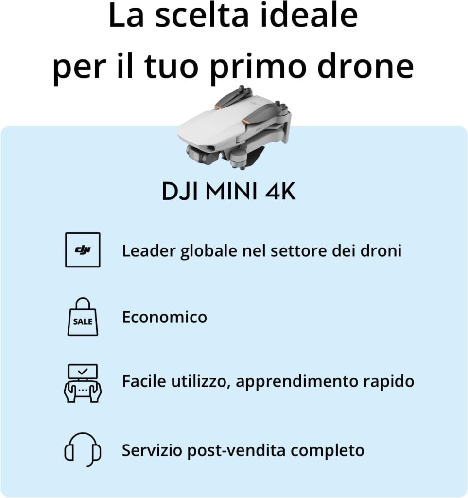 DJI Mini 4K drone compatto 4K con stabilizzatore 3 assi confronto DJI Mini 3 prestazioni autonomia e qualità video