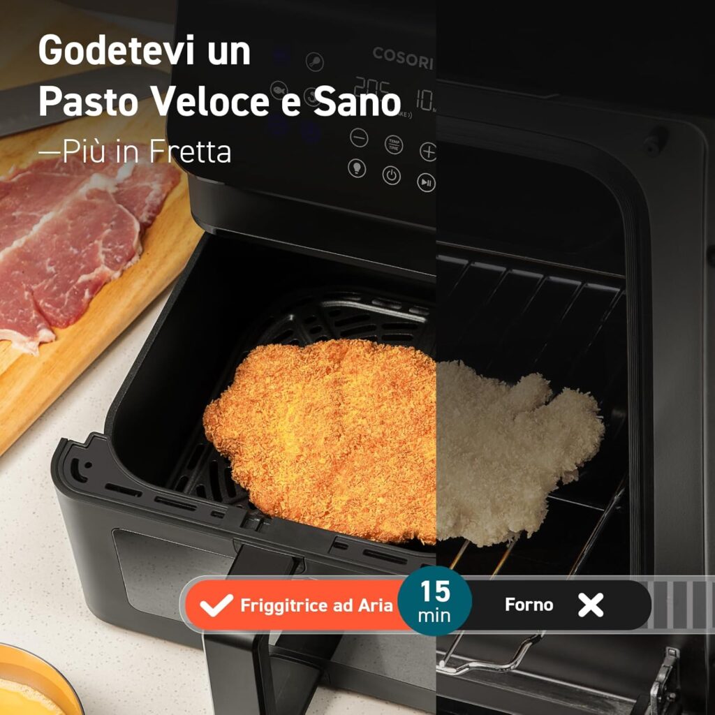 Cosori Clear Blaze friggitrice ad aria con ampia capacità e tecnologia di circolazione dell’aria per una cottura uniforme