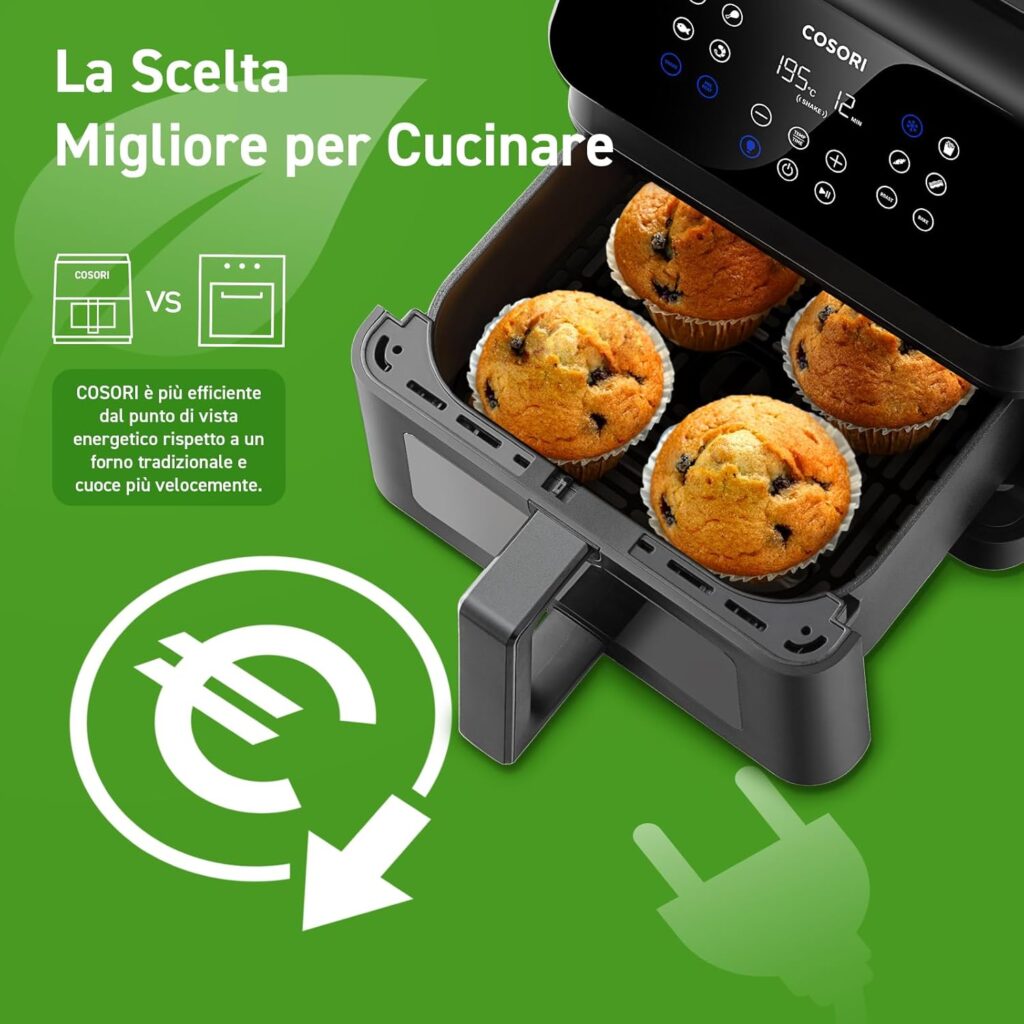 Cosori Clear Blaze air fryer con display digitale e finestra trasparente per controllare facilmente la cottura dei cibi