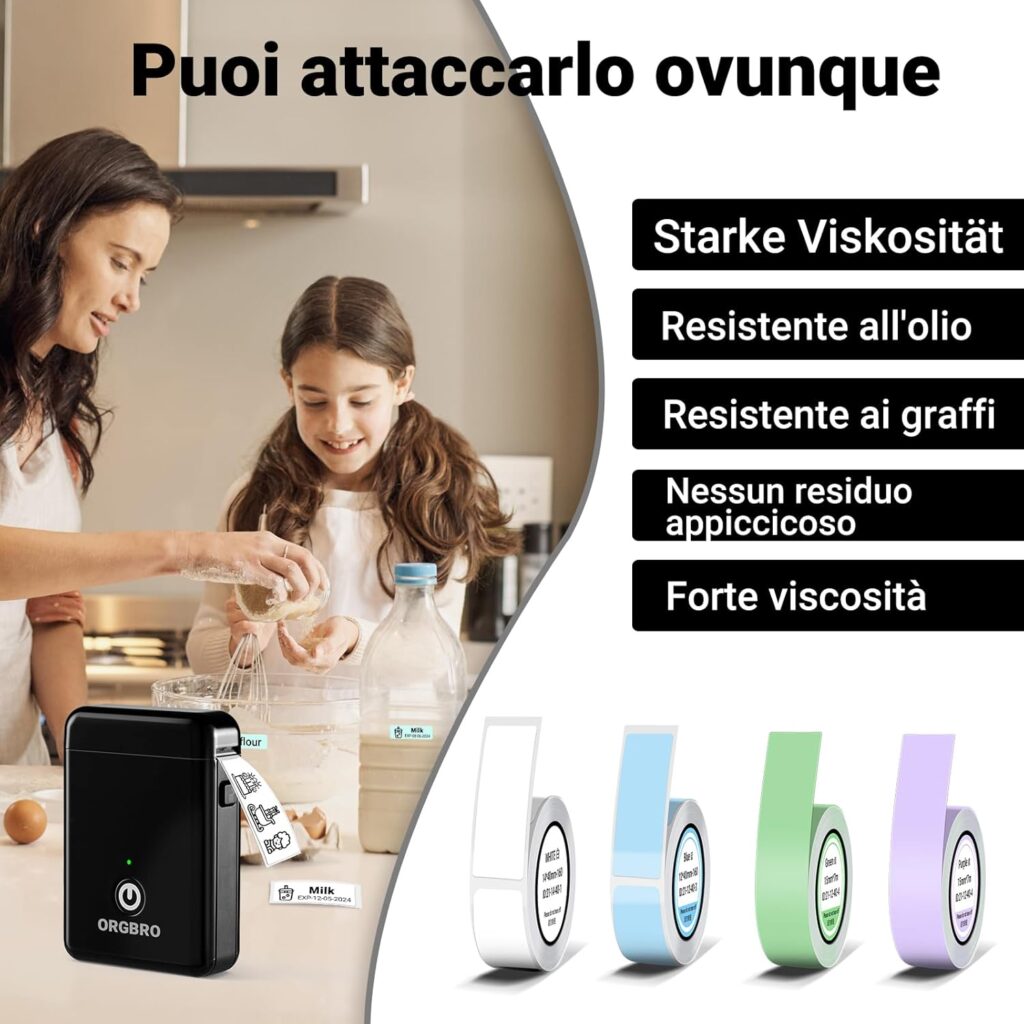 ORGBRO X1 stampante etichette portatile Bluetooth con stampa termica senza inchiostro per organizzazione casa e ufficio