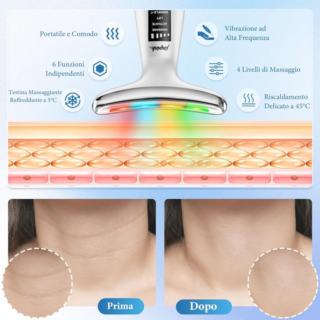 massaggiatore viso LED 7 colori terapia luce per trattamento pelle viso anti età
