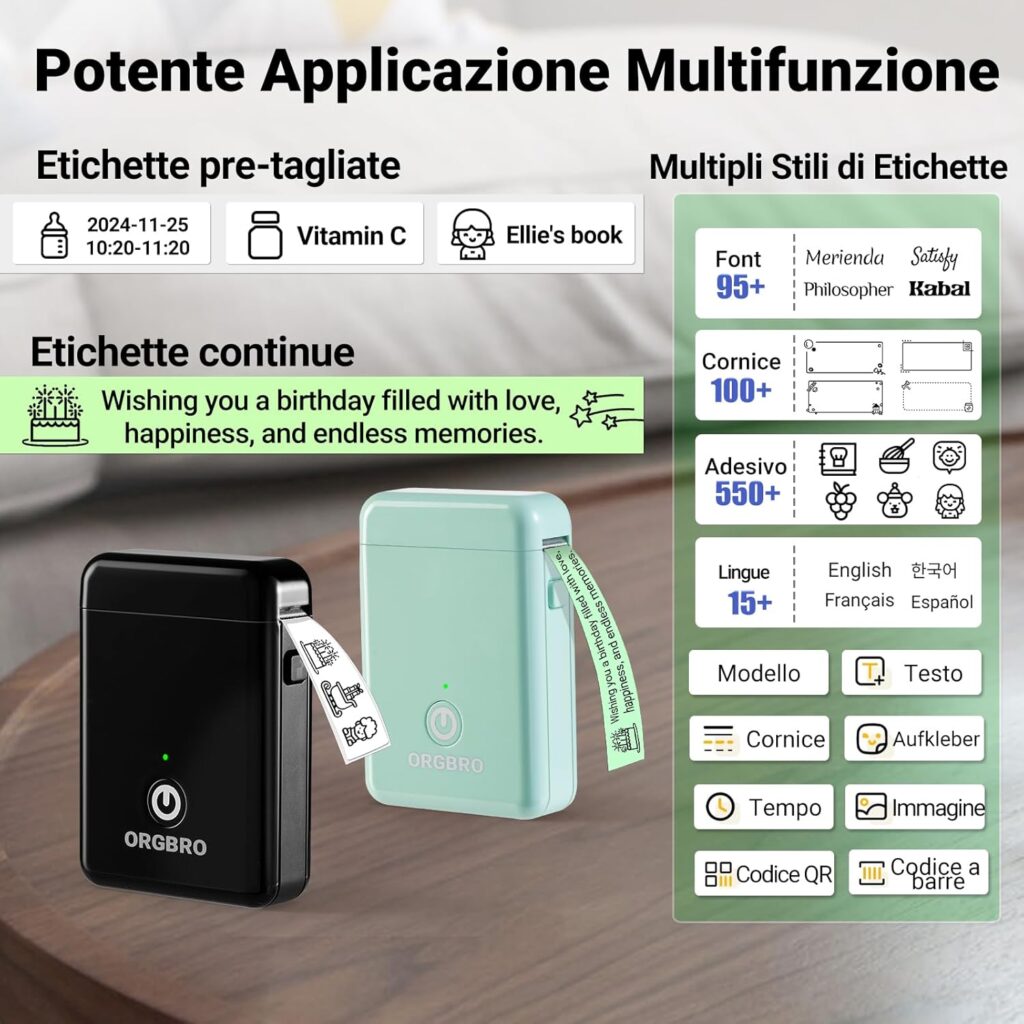 ORGBRO X1 stampante per etichette Bluetooth portatile con tecnologia termica per organizzare casa ufficio e scuola