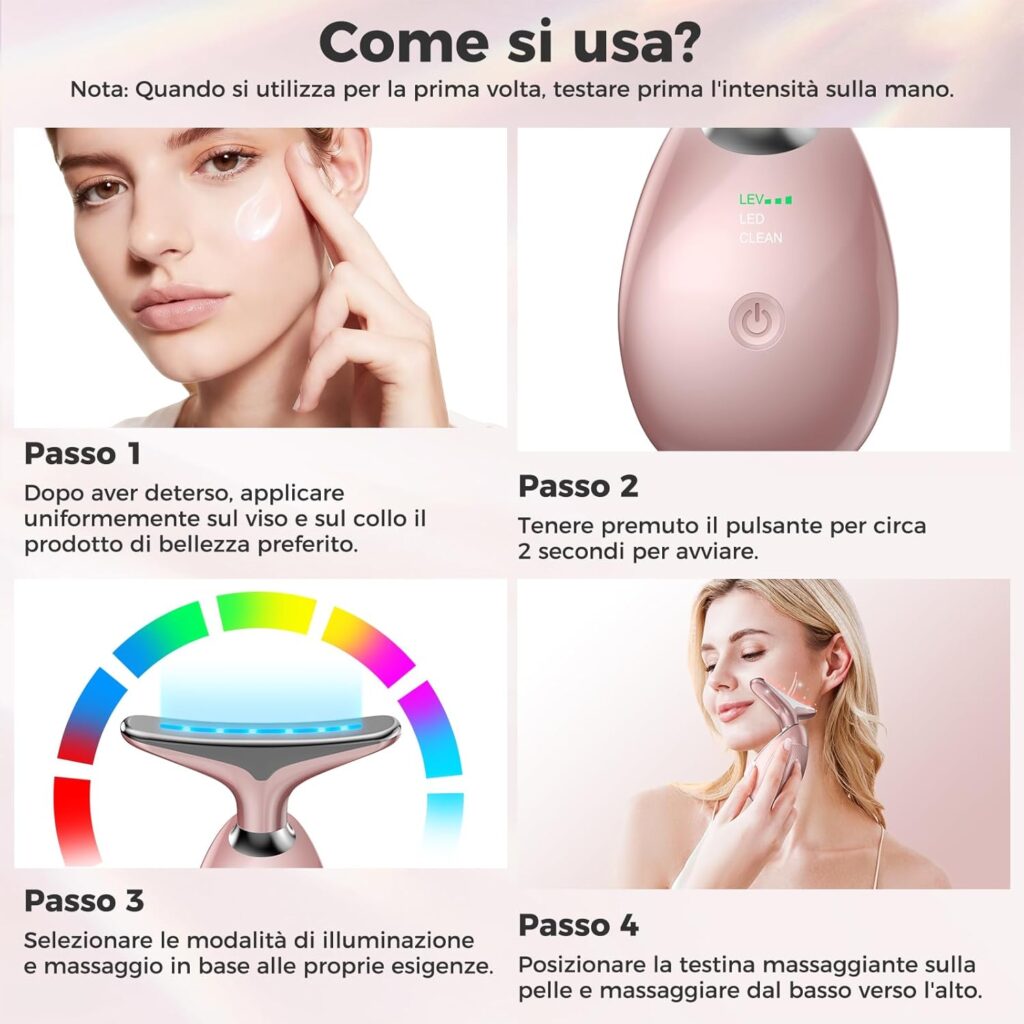 massaggiatore viso antirughe EMS dispositivo lifting viso LED 7 colori radiofrequenza trattamento pelle compatta
