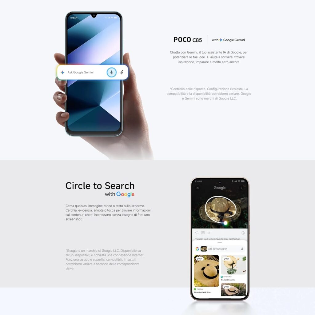 POCO C85 smartphone Xiaomi 8GB RAM 256GB con batteria potente 6000mAh e design sottile