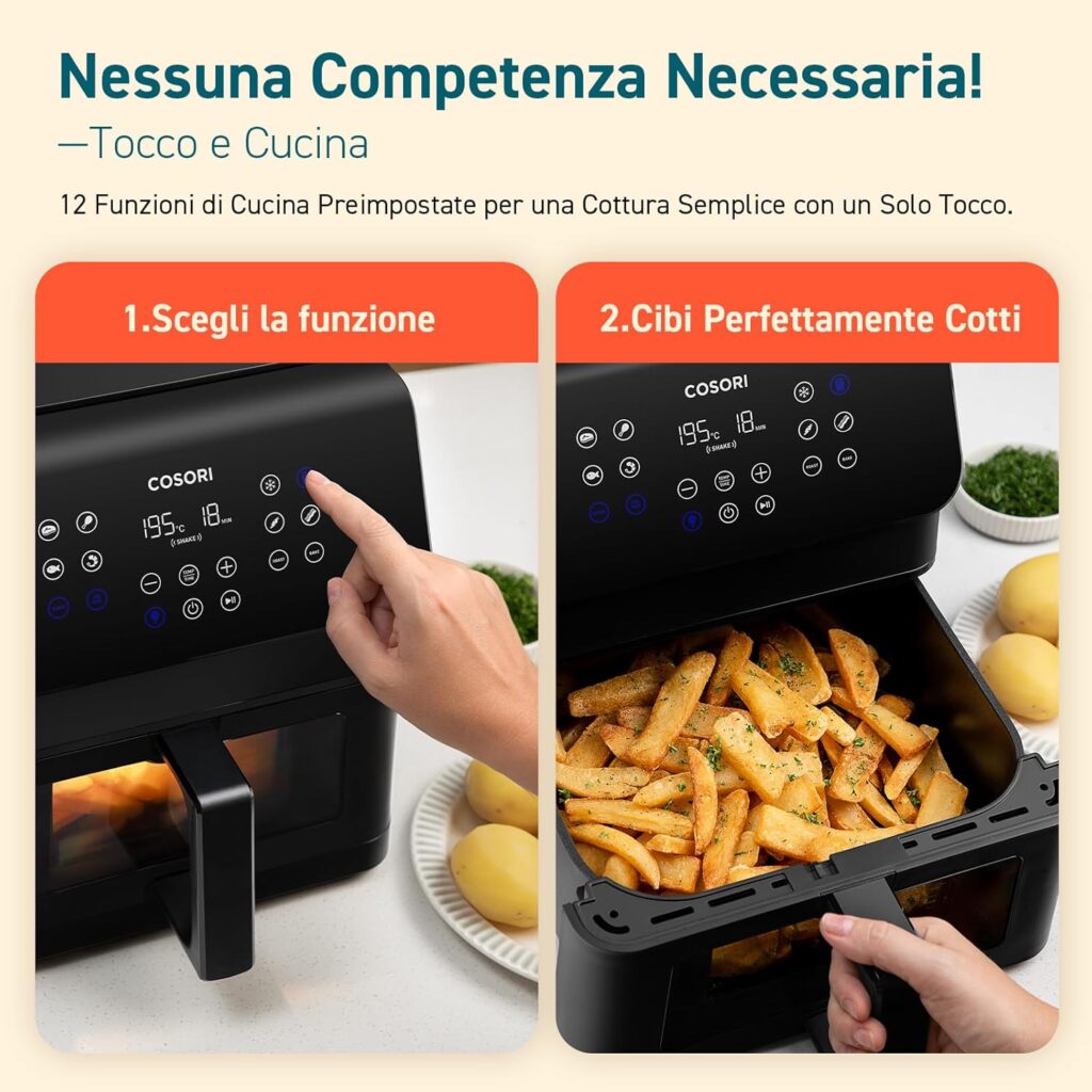 Friggitrice ad aria Cosori Clear Blaze 6,2 litri con finestra di controllo e tecnologia di cottura ad aria calda