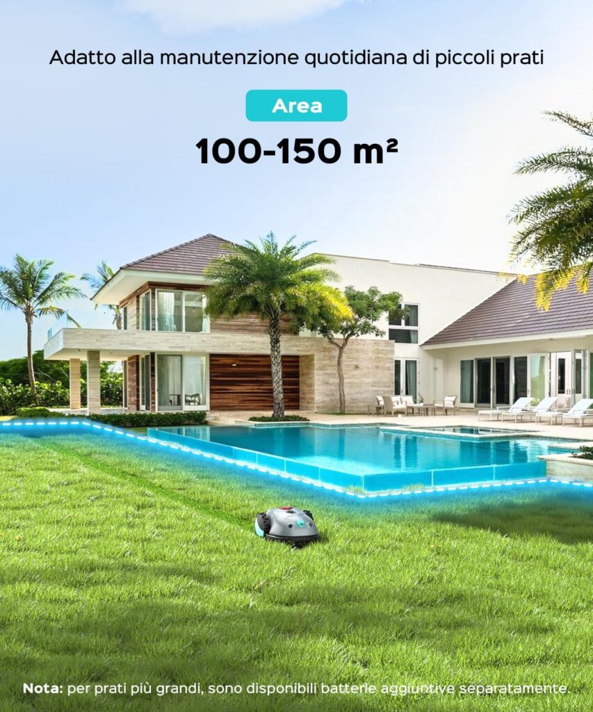 robot tagliaerba YARDCARE V100 senza filo con telecamera e sensori per piccoli giardini