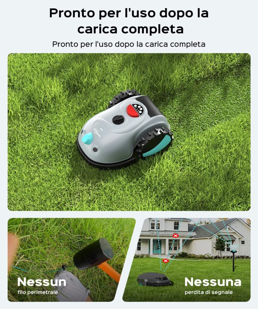 robot tagliaerba YARDCARE V100 senza filo con navigazione intelligente per giardino piccolo