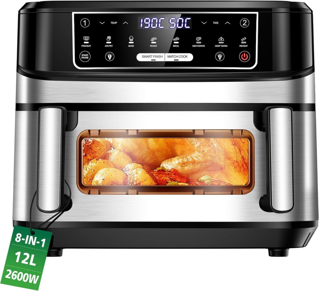 Friggitrice ad Aria 12L XXL con doppia zona e 2600W friggitrice ad aria 12L XXL doppia zona 2600W finestra luce interna