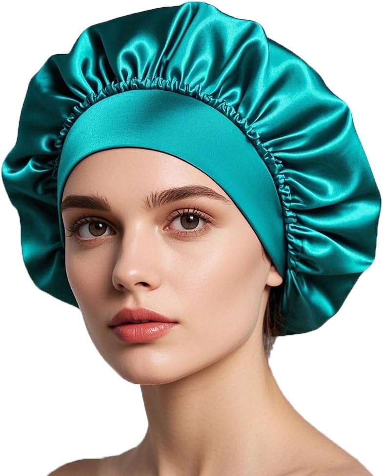 cuffia seta capelli ricci anti crespo blu notte