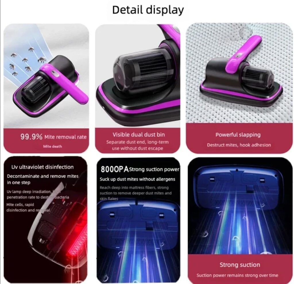 aspirapolvere antiacaro uv-c per materassi e divani con aspirazione potente