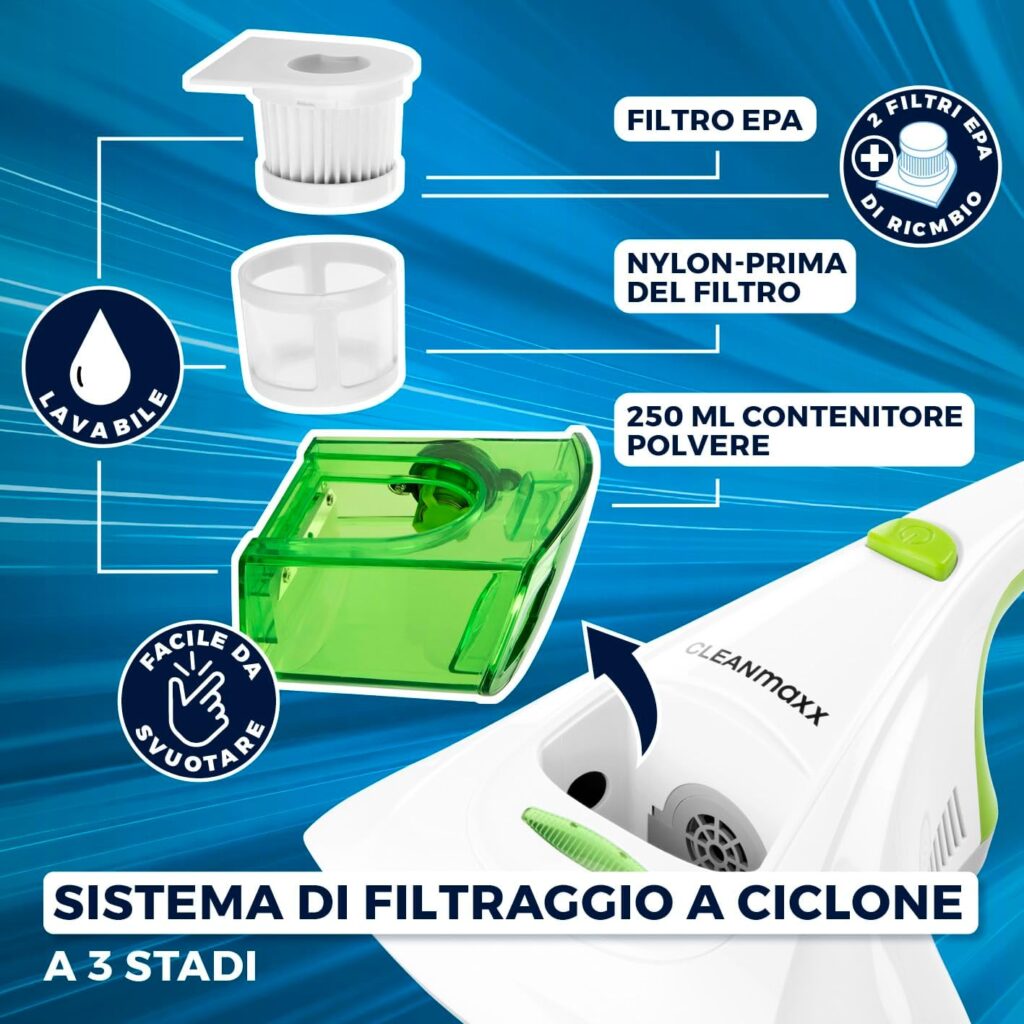 aspirapolvere materassi antiacaro CLEANmaxx filtro EPA