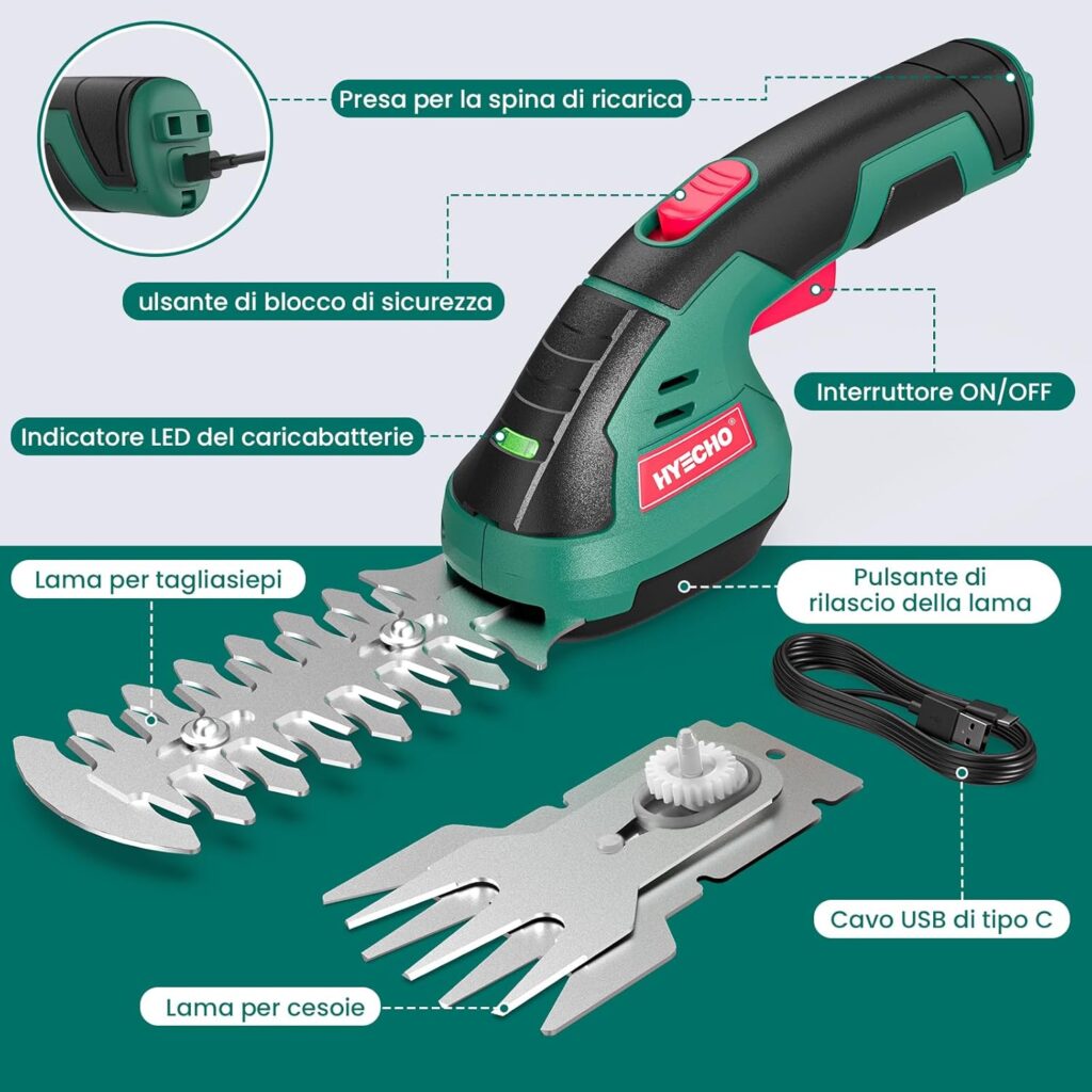 mini tagliasiepi e tagliaerba a batteria HYECHO per giardino con lame intercambiabili