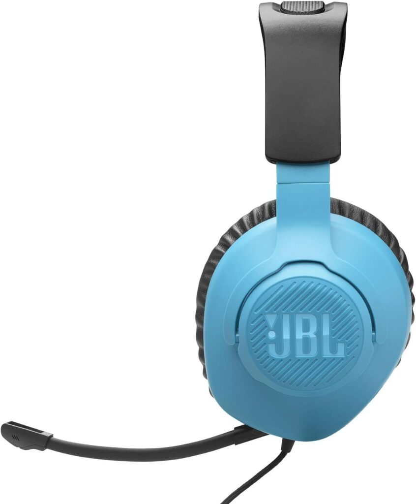 JBL Quantum 100N cuffie gaming over-ear blu e rosso con microfono rimovibile e audio surround QuantumSOUND Signature