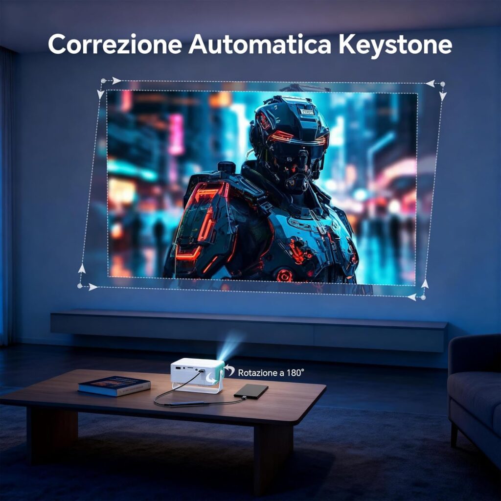 Mini projector WOLFANG con rotazione a 180 gradi e zoom regolabile