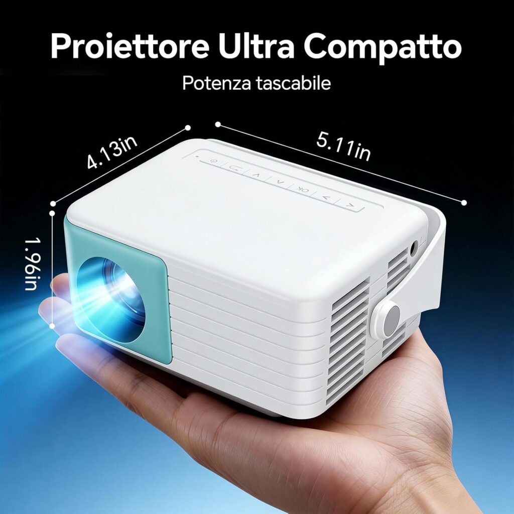 Mini proiettore WOLFANG portatile per guardare film e serie TV in camera da letto